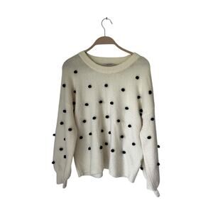 Madewell Brockton Bobble Sweater In Coziest Yarn White Navy Womens Size‎ S
